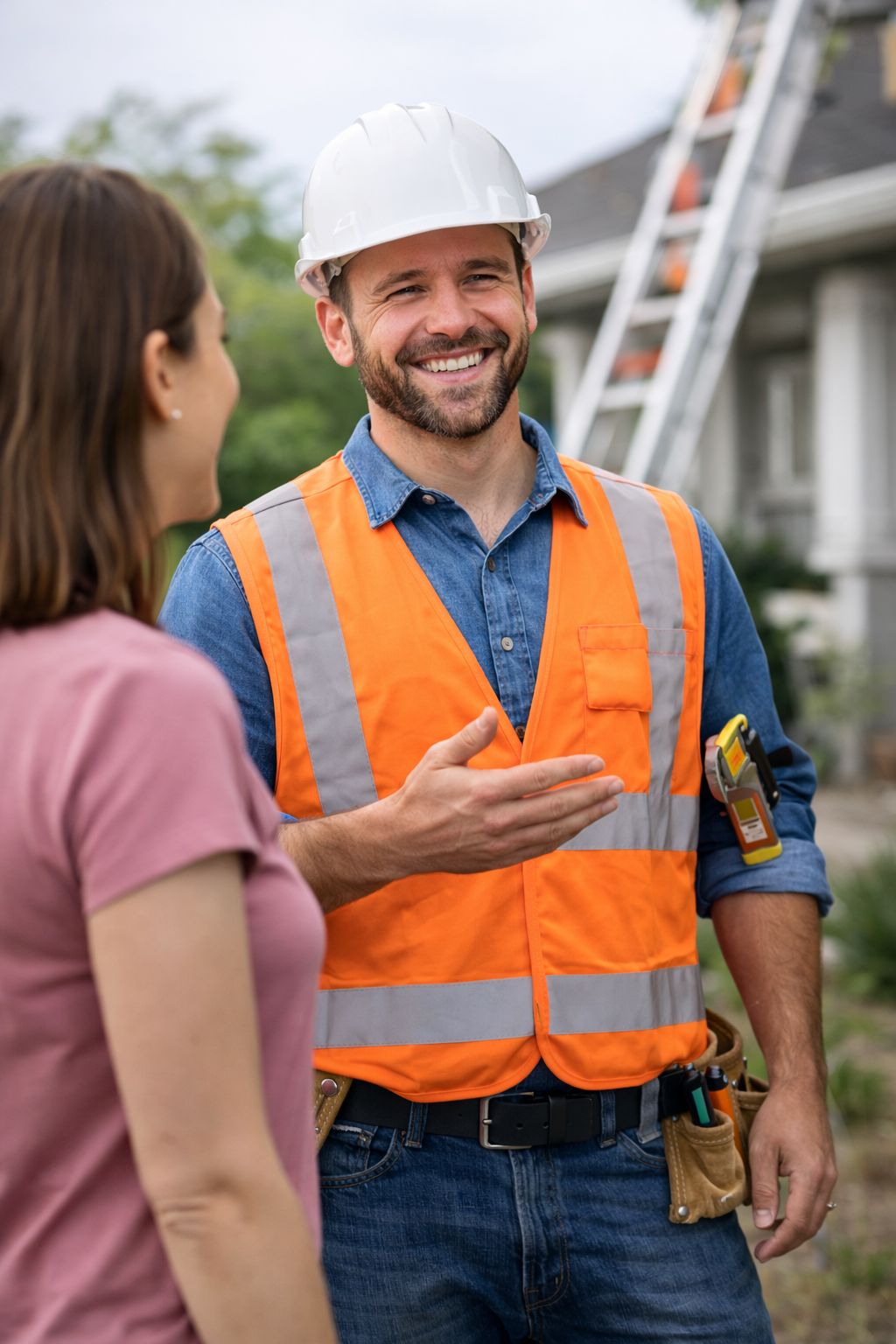 Contractor explaining service to homeowner
